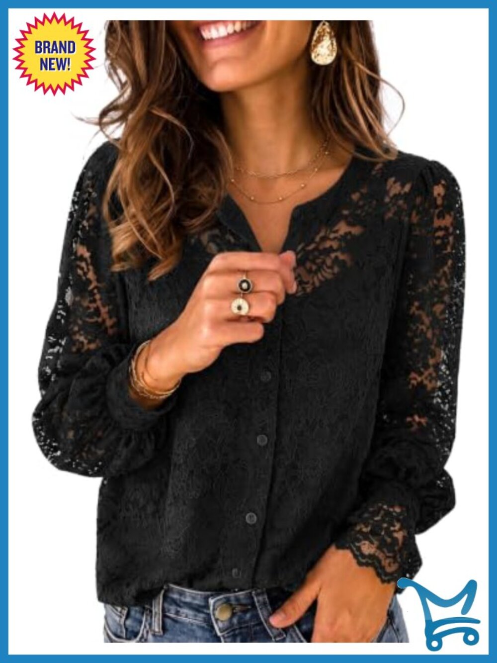 Lace Long Sleeve Button Down Blouse Dressy Casual Top